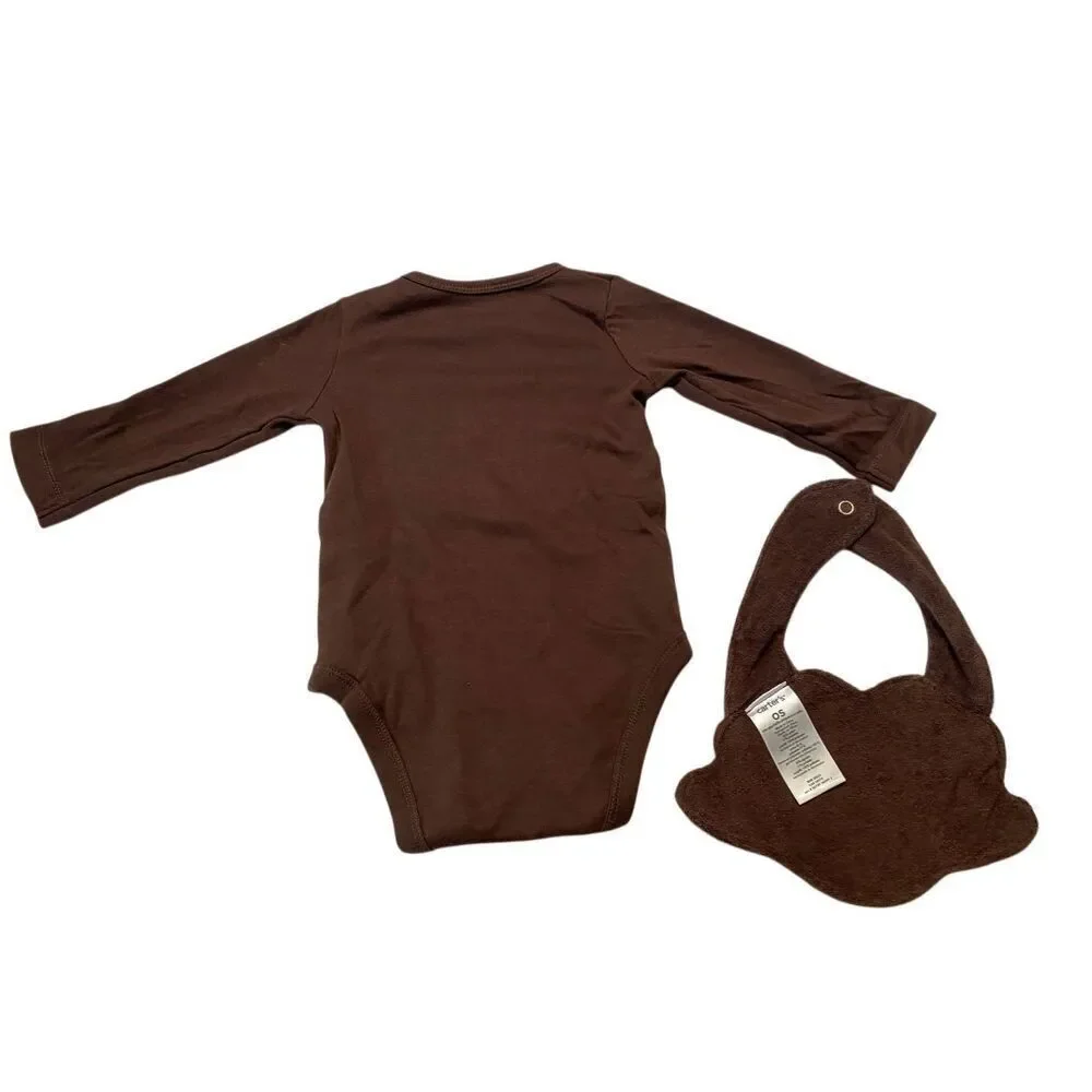 Carter's Gobble Baby One Size Thanksgiving Baby Bodysuit Brown Turkey Bib Set